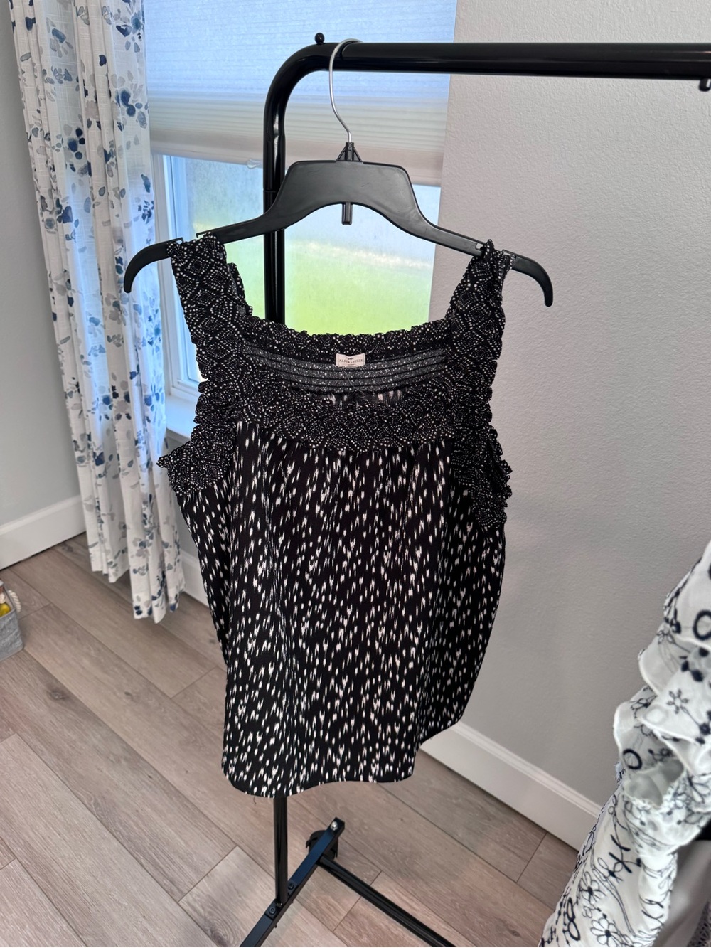 Smocked Black and White Print Camisole